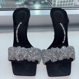 NEW Alexander Wang Sling Back Black Julie Crystal Scrunchie Sandal Size 37